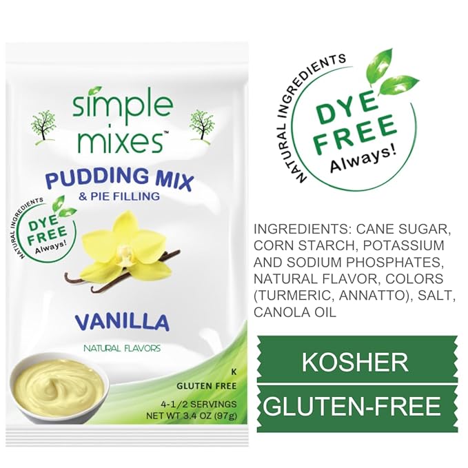 Simple Mixes Natural Instant Pudding & Pie Filling Mix, Healthy Snack, Vanilla, Gluten and Dye Free, No Fat, or Lactose, Kosher, 3 Pack