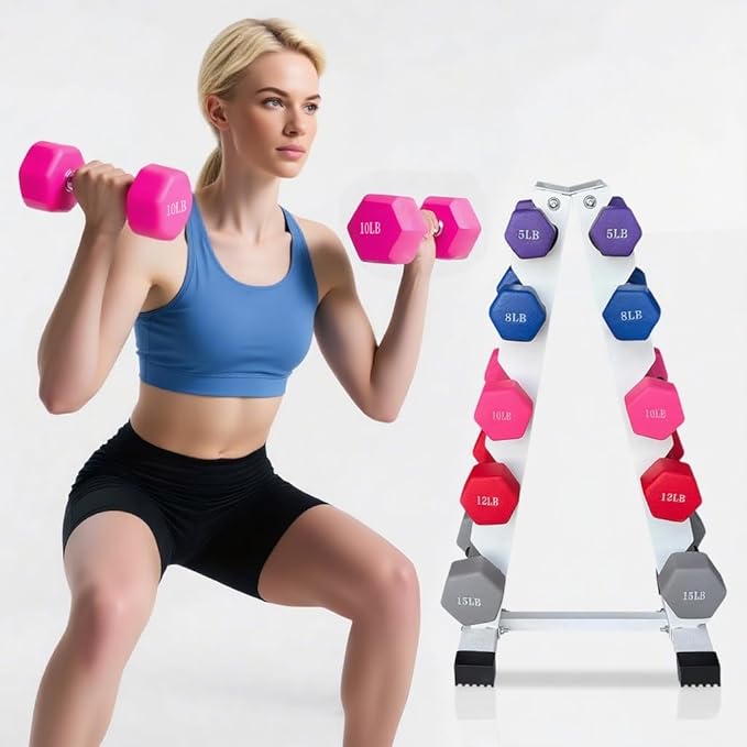 Ritafer 6-10 Pair Hex Rubber Dumbbell Set 350/450 and 550 lbs（5-50 lbs ）Hand Free Weight for Strength Coated Encased Iron Weights with Dumbbells Storage Rack Home Gym