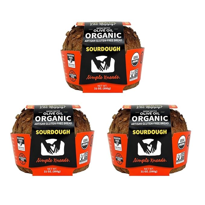 Simple Kneads Gluten-Free Sourdough Bread 3 Pack – Organic, Top 9 Allergen-Free, Artisan-Style Loaves-Extra Virgin Olive Oil