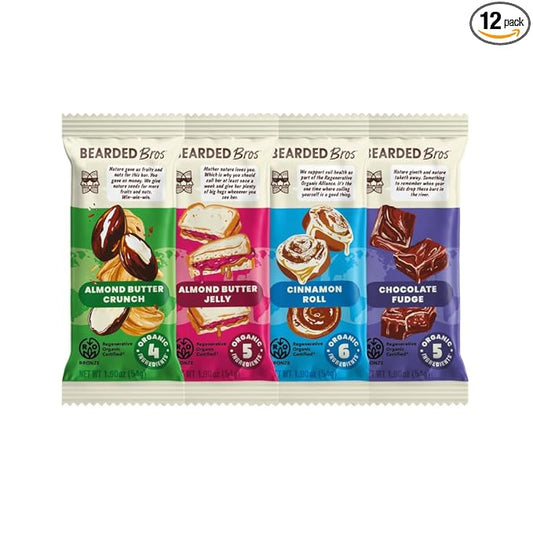 Bearded Brothers Organic Vegan Energy Bars - Gluten & Soy Free, Paleo, Whole 30 | Non GMO, Low Glycemic, High Protein, Fiber (10 Pack, Regenerative Organic Certified Variety Pack)