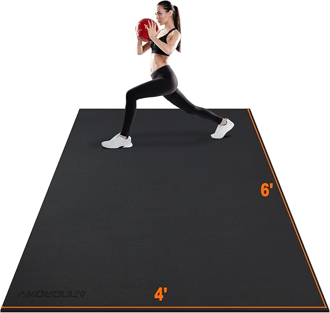 Large Workout Mat 6'x2' & 6'x4' - Home Gym Flooring for Weightlifting, Jump Rope, MMA, Yoga, Cardio, Stretch, Plyo, HIIT - Shoe-Friendly