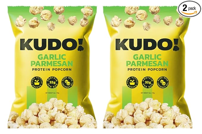 Kudo - Garlic Parmesan Kettle-Popped Protein Popcorn - Whole Grain, No Preservatives, No Artificial Flavors, Zero Trans Fat, Tasty Snack - 4oz