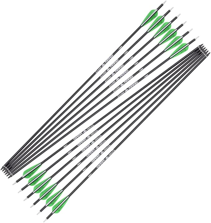 YLS Archery 26/28/30Inch Carbon Arrow Practice Hunting Arrows with100 Grain Removable Tips for Compound & Recurve Bow(Pack of 12)