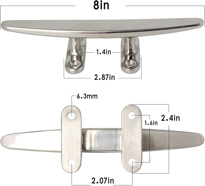 5/6/8 inch Dock Cleats - 316 Stainless Steel Boat Cleats Boat Dock Cleats,Open Base Flat Top Dock Cleat with Fasteners,Rope Cleat Boat Cleat for Deck/Nautical Decor(2,4,6Pack)