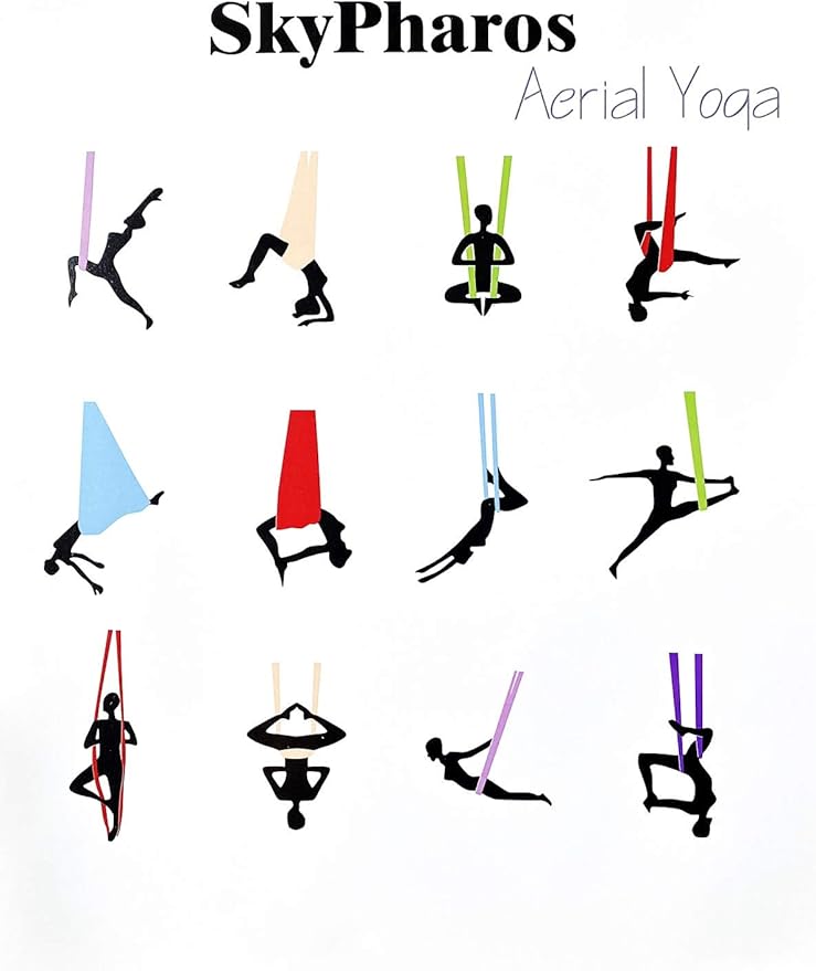 5.5 Yards Aerial Silks Yoga Swing Set - Aerial Yoga Hammock Kit Anti-Gravity Flying for Fitness, Low/Non Stretch Nylon Tricot Fabric Hardware Included for Dance