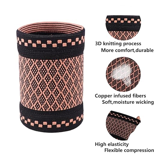 Copper Wrist Compression Brace (2Pcs), Elastic Wrist Support Sleeve Wrist Braces for Tendonitis, Arthritis, Carpal Tunnel Pain Relief, Soft Wrist Wrap Wristbands for Sport, Fitness, Workout, Typing(L)