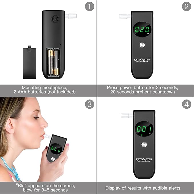 Professional Ketone Breath Analyzer Portable Breath Ketosis Meter for Ketosis Testing - High Precision Ketone Breath Tester with 10 Mouthpieces for Tracking Your Ketones
