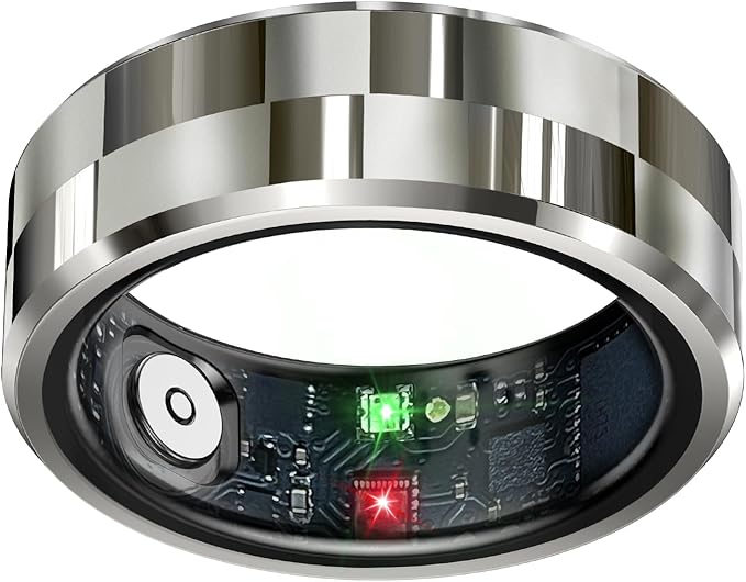 Smart Ring Health Tracker, Sleep Tracker Ring with Heart Rate, Waterproof Fitness Ring for Activity Monitoring/Steps/Distance/Calories,Air Gestures,Up to 7Day Battery,for iOS Android(Stylish Silver#8)