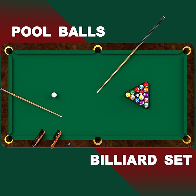 Jenaai 55 Pcs Pool Table Accessories 16 Pcs Billiard Balls 6 Set Pool Sticks Triangle Diamond Ball Holder Cue Chalks Cue Tip and Brush Set