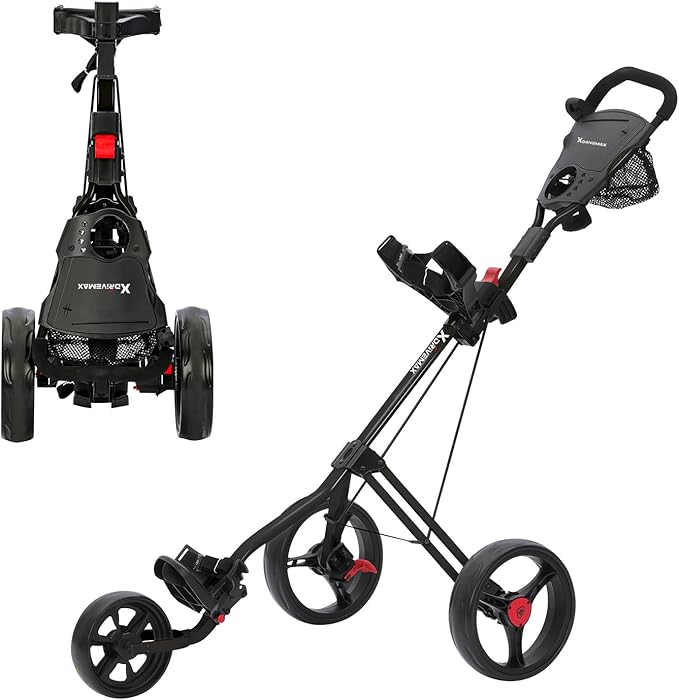 GC27 3 Wheel Golf Trolley, Golf Trolleys Folding Lightweight Golf Bag Pull Cart,Golf Cart for Golf Clubs and Golf Bag with Cup Holder Scorecard Holder/Storage Compartment