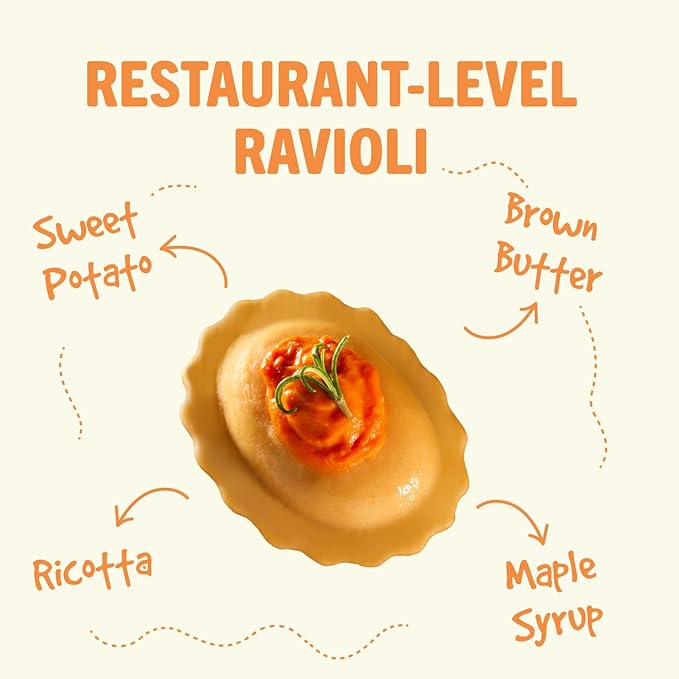 Ripi Sweet Potato Ravioli - Brown Butter, Rosemary & Maple - Frozen Pasta Meal - Ready in Under 5 Minutes, 9oz packs (6 Pack, Sweet Potato)