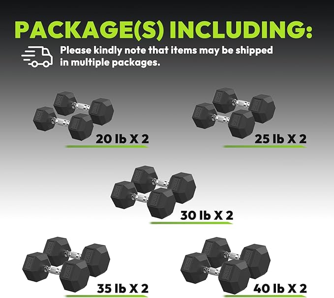 Hex Dumbbell Set, 45-400 lb Set Rubber Encased Exercise & Fitness Dumbbells, Weights Dumbbells Set, Hand Weight for Strength Training