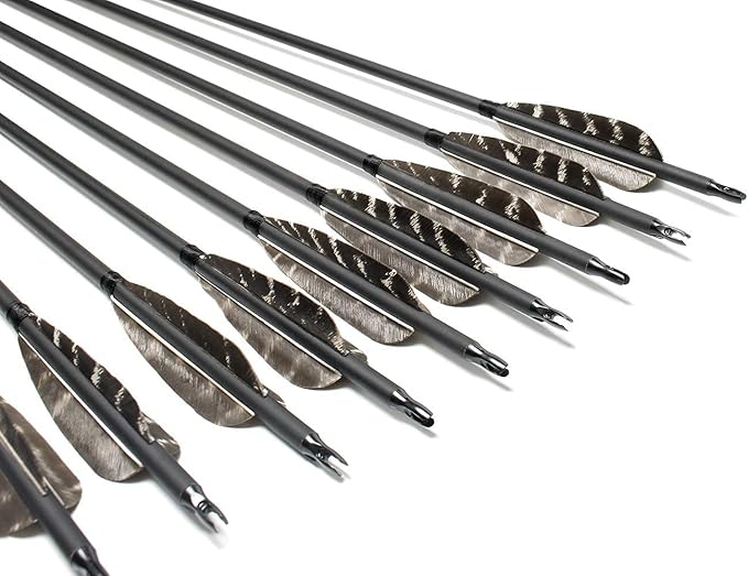 31Inch Carbon Arrow, Practice Hunting Arrows, Camo Turkey Feather Fletching, Arrows for Compound & Recurve Bow with Removable Tips Adjustable Nocks