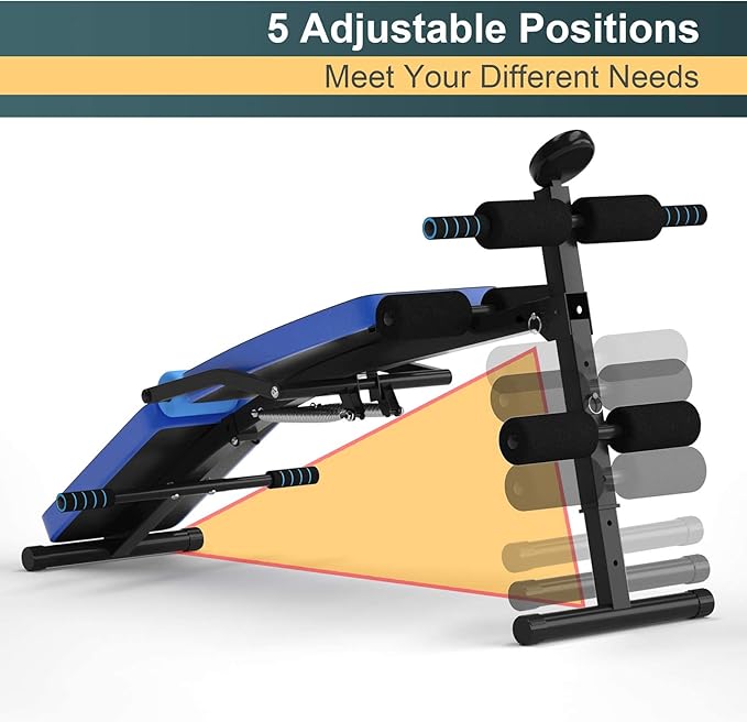 Goplus 6 in 1 Adjustable Sit Up Bench, Foldable Utility Weight Bench w/LCD Monitor, Flat/Incline/Decline Exercise Multi-Purpose Bench for Home, Gym and Office
