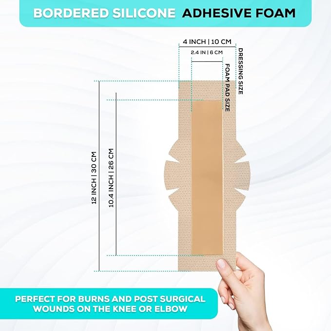 MedVance TM Silicone - Bordered Silicone Adhesive Foam Dressing Size 4" 12" w/Wings (2.4"x10.4" Pad), Box of 5 dressings