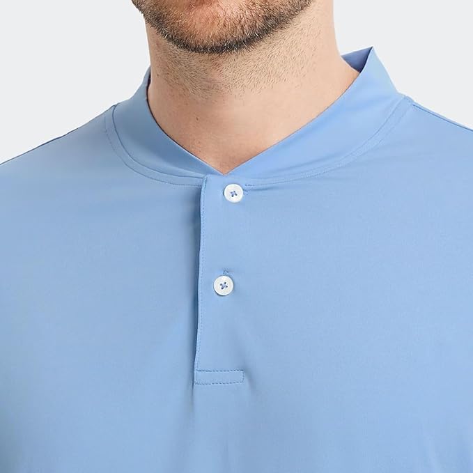 M MAELREG Collarless Golf Shirts for Men Dry Fit Moisture Wicking Performance Solid Casual Mens Henley Shirts Short Sleeve