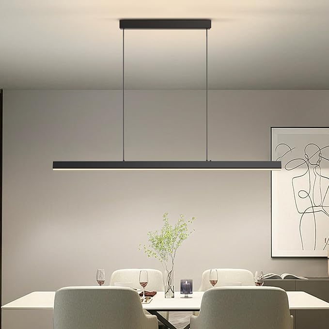 Modern Ceiling Pendant Light,57in LED Black Linear Ceiling Chandelier Light Dining Room,Living Room,Warm & Cool, Neutral Light,Aluminum Island Lighting Hanging Pendant Light for Kitchen