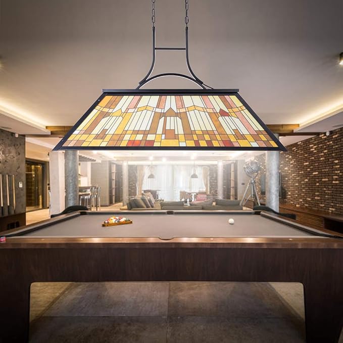 Wellmet 3-Lights Pool Table Lamp with Tiffany-Style Shade for 7' 8' 9' Table, 43.3” Vintage Billiards Light Fixtures Ceiling for Man Cave Club Bar Game Game Room