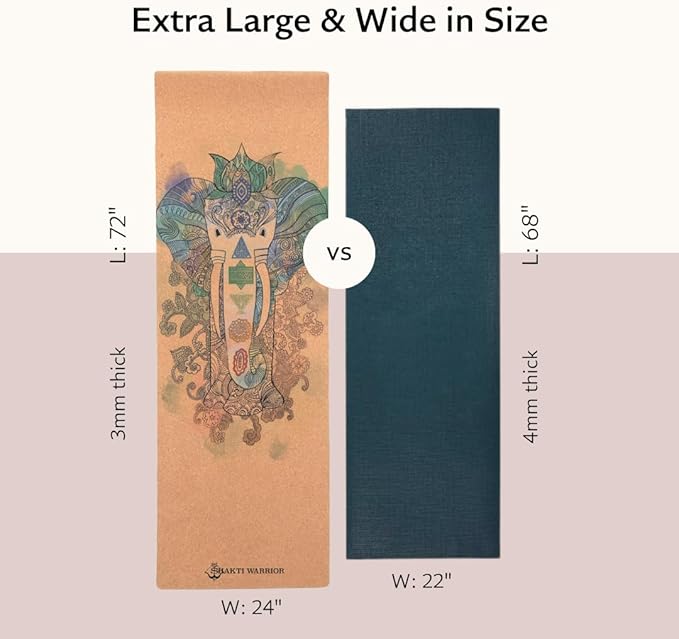 Cork Yoga Mat - Artist Designed, Premium Printed Eco-Friendly Non-Slip mat, Great for Regular & Hot Yoga, Pilates, Workouts 72 inch x 24 inch x 3mm Thick