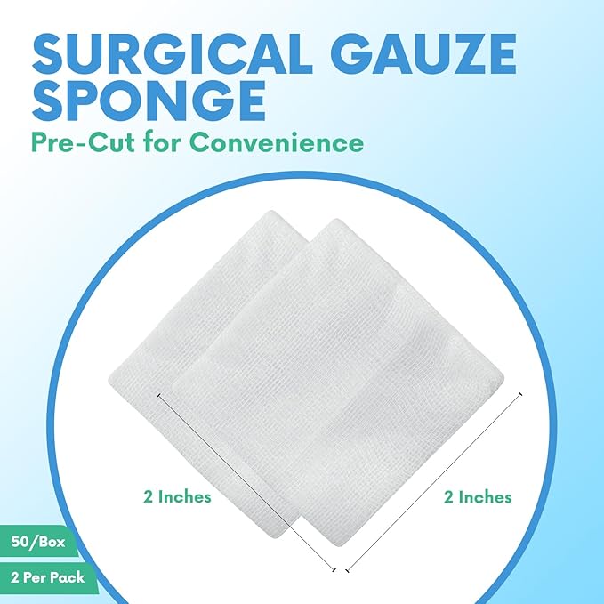 HEALQU 2x2 Gauze Pads Sterile - 100 Non-Stick Gauze Pads - (50 Packs of 2 Pads), Non Woven Gauze Sponges - Super Absorbent Medical Gauze Sponges for Wounds Bulk, First Aid Kits, Medical Facilities