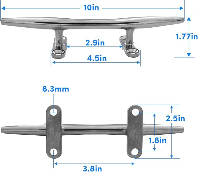 8/10/12/15 inch Dock Cleats - 316 Stainless Steel Boat Cleats Boat Dock Cleats,Open Base Dock Cleat with Fasteners,Marine Cleat Rope Cleat Boat Cleat for Boat/Deck/Nautical Decor(1,2,4,6 Pack)