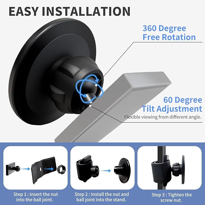 Magnetic Golf Cart Phone Holder Work with Magsafe iPhone 16-12 Series and All Phones, Fits Yamaha, EZGO, Club Car Golf Cart, Alloy Strong Magnetic Phone Mount for Gym, Kitchen, with Metal Plate