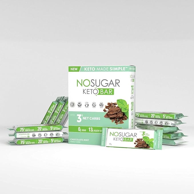 No Sugar Keto Bar Snack - Low Carb No Sugar Keto Snack Food with Keto Friendly Macros (12 x 1.41oz Bars, Chocolate Mint)