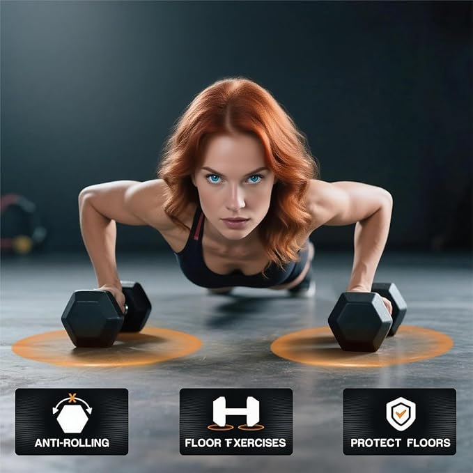 YUFER 6-10 Pair Hex Dumbbell Weight Set With Rack for Home Outdoor Gyms Rubber 5-50 lbs Exercise & Fitness Nonslip Handle Dumbbells and Storage Rack Hold 350/450/550 Pounds