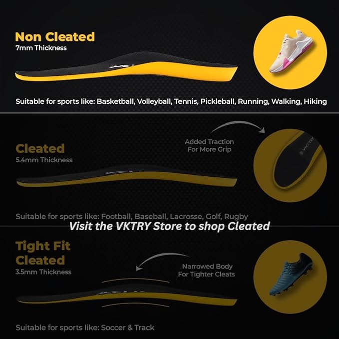 VKTRY Gold for Non-Cleated Shoes - Carbon Fiber Performance Insoles - Customized Athletic Inserts for Sports Basketball Volleyball Running & More | Shock Absorption US M7.5-8, W89.5-10, 121-170lbs