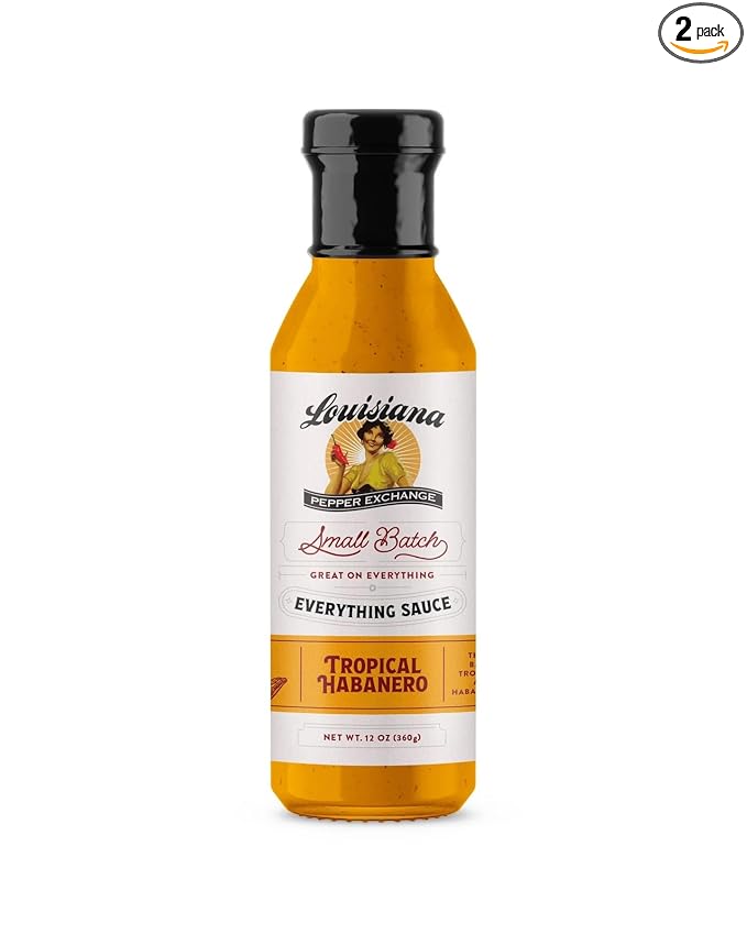 Louisiana Pepper Exchange Tropical Habanero Pepper Sauce – Sweet & Spicy with Mango and Pineapple, Gluten-Free, 12 Fl Oz (2 pack), Limited Edition
