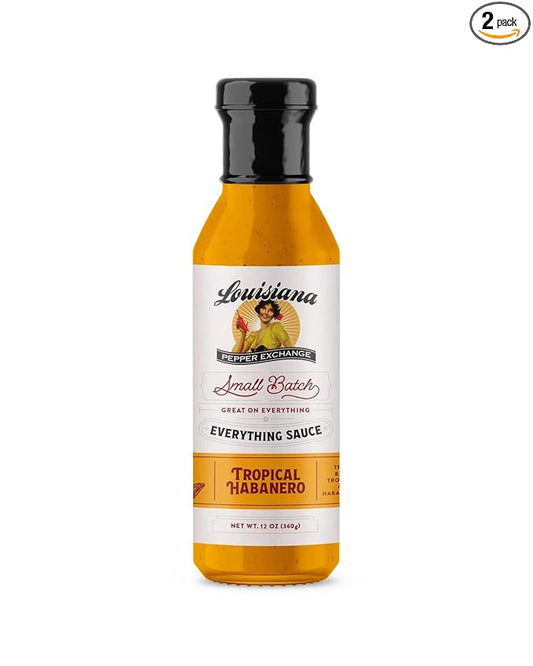 Louisiana Pepper Exchange Tropical Habanero Pepper Sauce – Sweet & Spicy with Mango and Pineapple, Gluten-Free, 12 Fl Oz (2 pack), Limited Edition