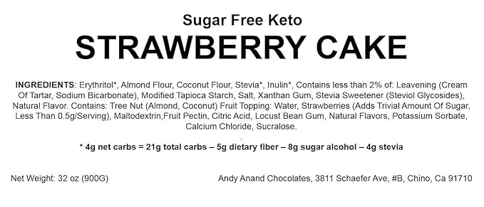 Andy Anand Keto-Friendly Strawberry Gourmet Cake 9" - Sugar-Free, Delicious & Perfect for Diabetics, Handcrafted 2 lbs Celebration Cake