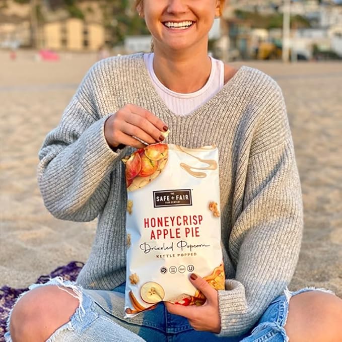 Safe + Fair Plant-Based Gourmet Apple Pie Flavored Popcorn - Honeycrisp Apple Pie Drizzled Kettle Corn Popcorn Non-GMO Gluten-Free Snacks 5.5 ounce, 6 Pack