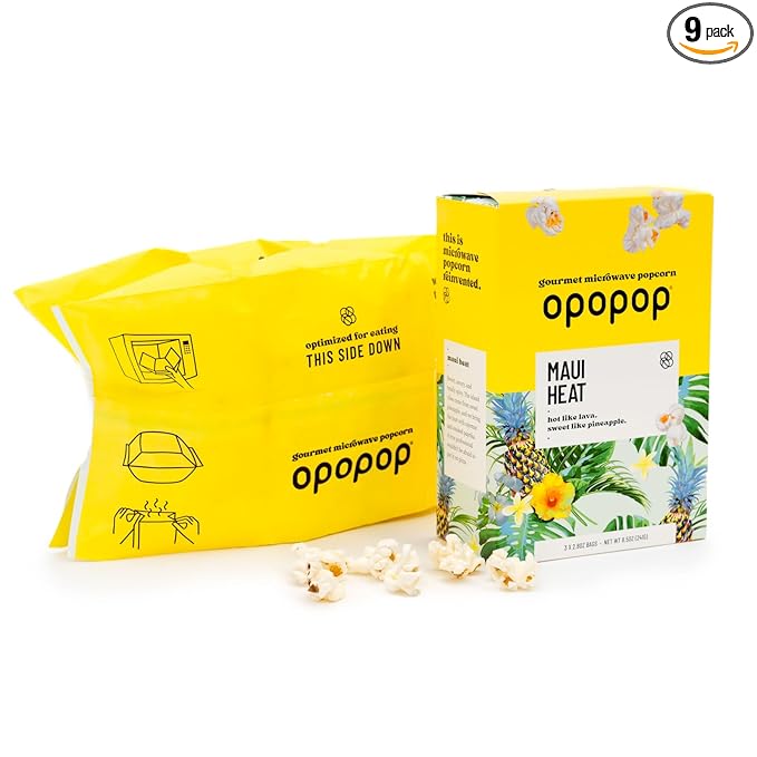 Opopop Microwave Popcorn - Maui Heat 2.8 oz., 9-Count - Sweet and Hot Popcorn, Flavored Popcorn, Non-GMO