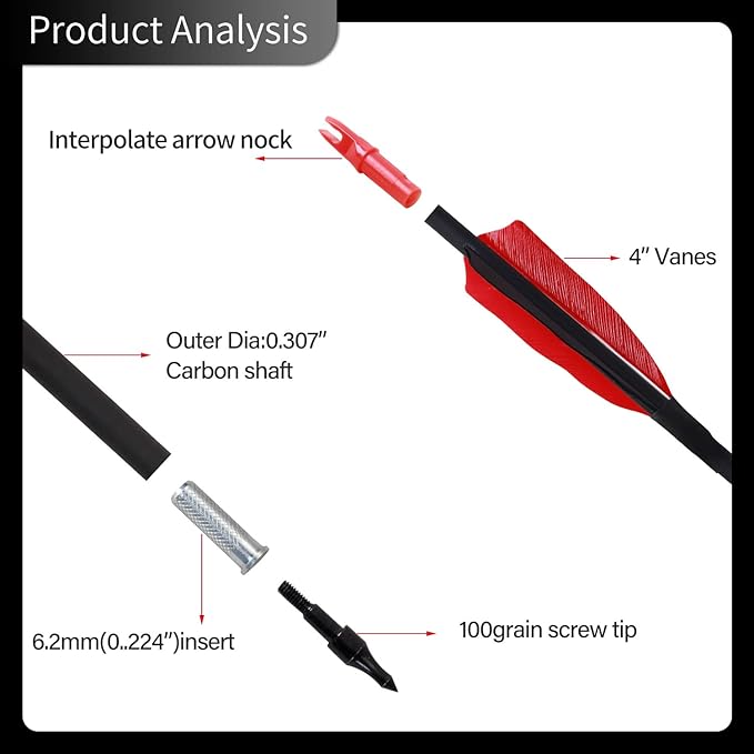 Archery 31" Hunting Arrows with 4" Natural Turkey Feather Carbon Arrows Target Practice Arrows for Traditional Bow Recurve Bow & Longbow - 12Pcs