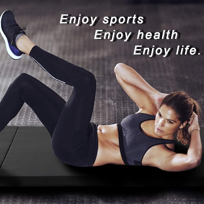 Gymnastics Tumbling Mats Portable Gymnastics Mat Foldable Tumbling Mat 2'x6'/4'x8' PU Leather Exercise Mat Yoga Mat with Carrying Handles for home Workout outdoor Yoga Gymnastics