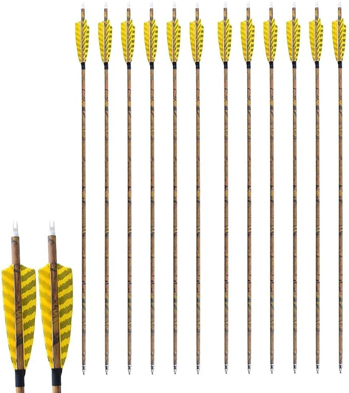 AMEYXGS Camo Carbon Arrow 30 Inch Practice Hunting Arrow Spine 500 with 4 Inch Turkey Feathers for Traditional Recurve Compound Bows