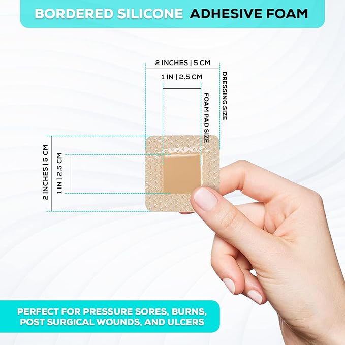 MedVanceTM Silicone - Bordered Silicone Adhesive Foam Dressing Size 2"x2" (1"x1" Pad), Box of 10 dressings