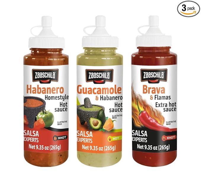 Zaaschila Mexican Sauce Guacamole-Habanero, Habanero, Brava 9.35oz (265g) 3pc pack (Packaging may vary)