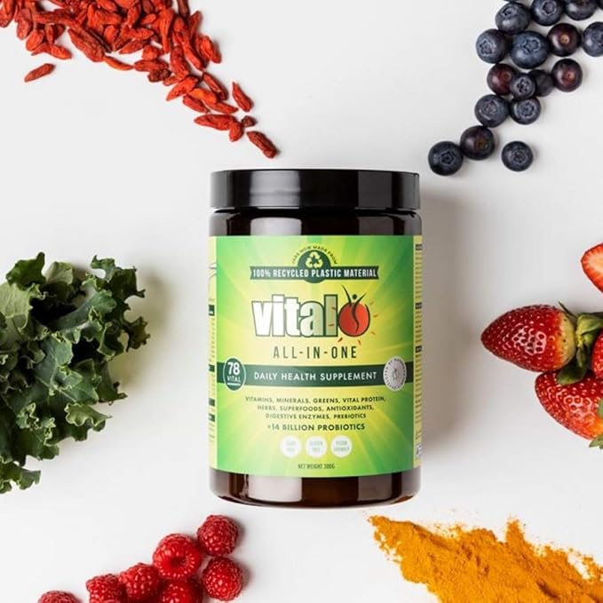 Vital All-in-One Daily Powdered Supplement - Natural Greens Superfood Powder for Energy & Health, Super Greens Powder Drink Mix with Probiotic & Antioxidant Support - 10.58 oz (300 g)
