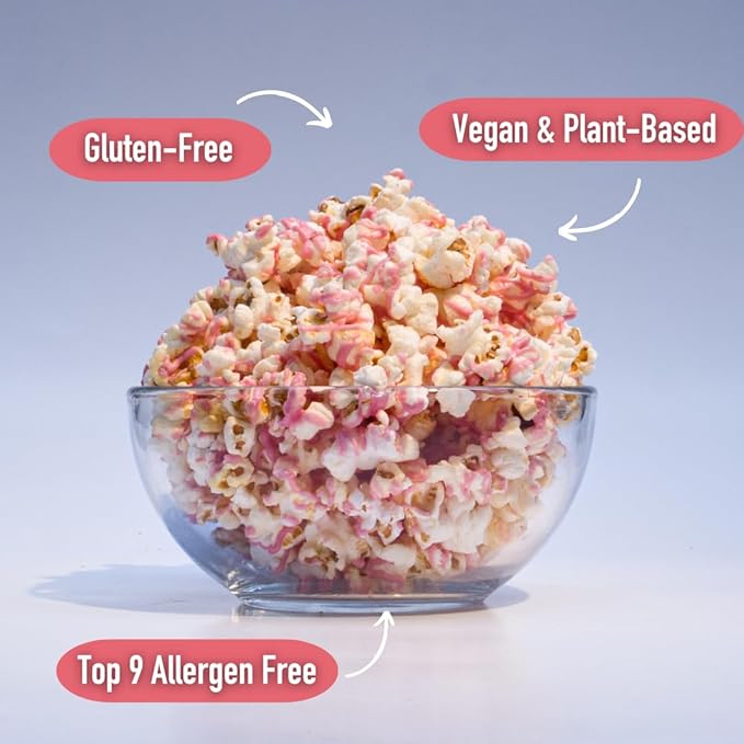 Safe + Fair Plant-Based Gourmet Strawberry Flavored Popcorn - Strawberry Shortcake Drizzled Kettle Corn Popcorn - Non-GMO + Gluten-Free Snacks 5.5oz,6 Pack
