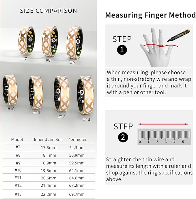 Smart Ring Health Tracker for Women Men, Fitness/Sleep/Stress/HR Tracker, Fitness Tracker with Steps, Distance & Calorie Count, iOS & Android Compatible, IP68 Waterproof (8#)