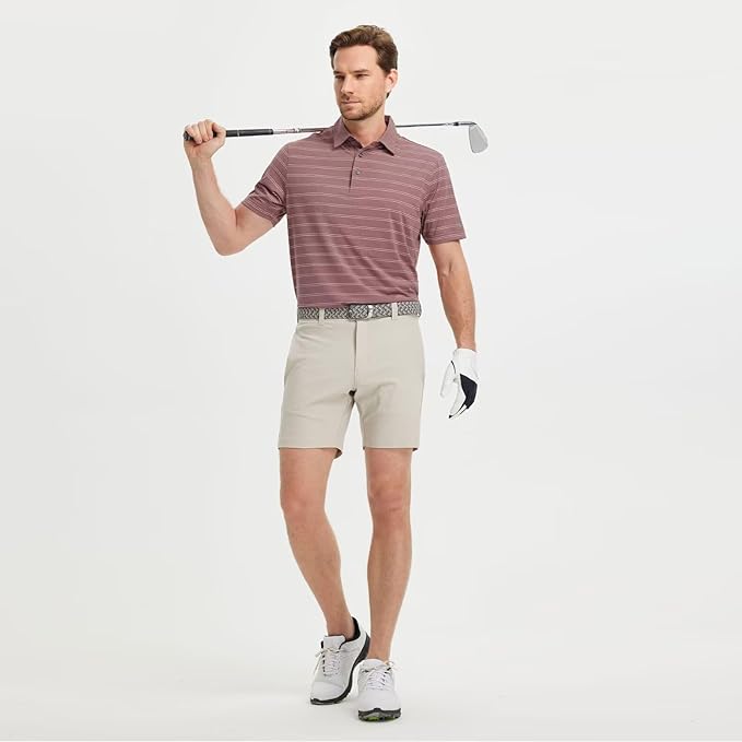 M MAELREG Golf Shirts for Men Moisture Wicking Striped Polo Performance Dry Fit Business Sports Mens Polo Shirts Short Sleeve