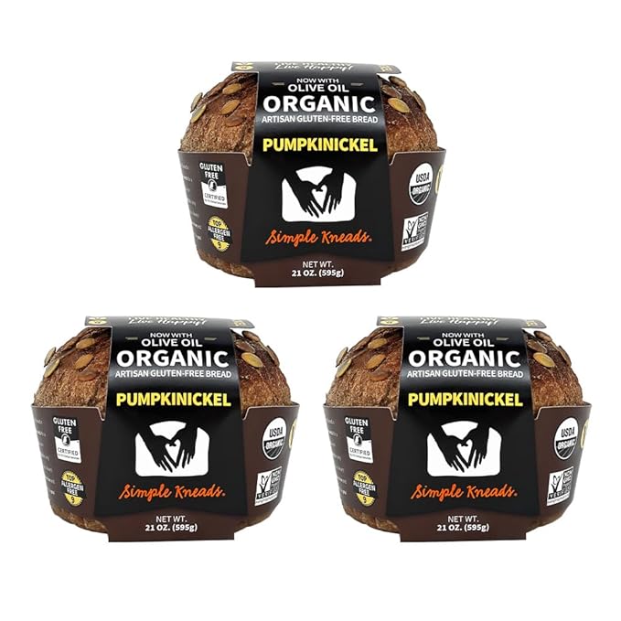 Simple Kneads Gluten-Free Pumpkinickel Bread 3 Pack – Organic, Top 9 Allergen-Free, Artisan-Style Loaves-Extra Virgin Olive Oil