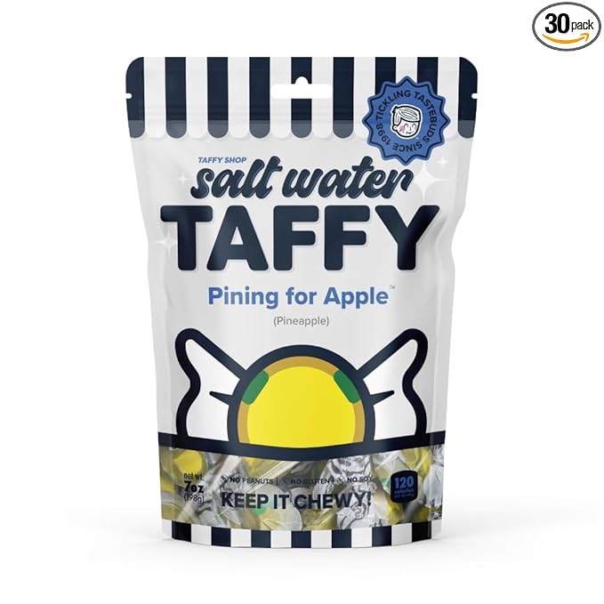 Taffy Shop Pining For Apple, Pineapple Salt Water Taffy Gourmet Soft Chewy Candy, Bulk Sweet Snack, Fresh Gift & Gluten-Free, 140 Individually Wrapped Pieces (32oz)