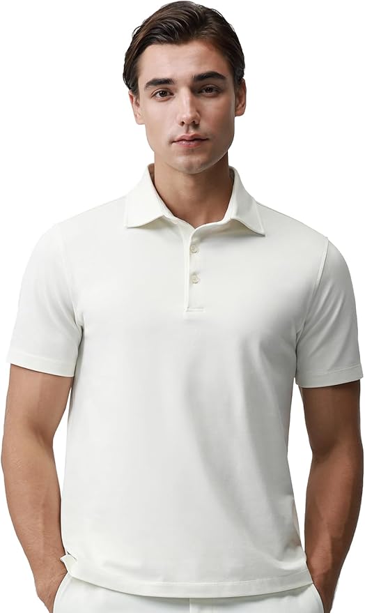 BCI Cotton Blend Pique Polo Shirts for Men Short Sleeve Tops Comfort Split Hem with 3-Color Tape