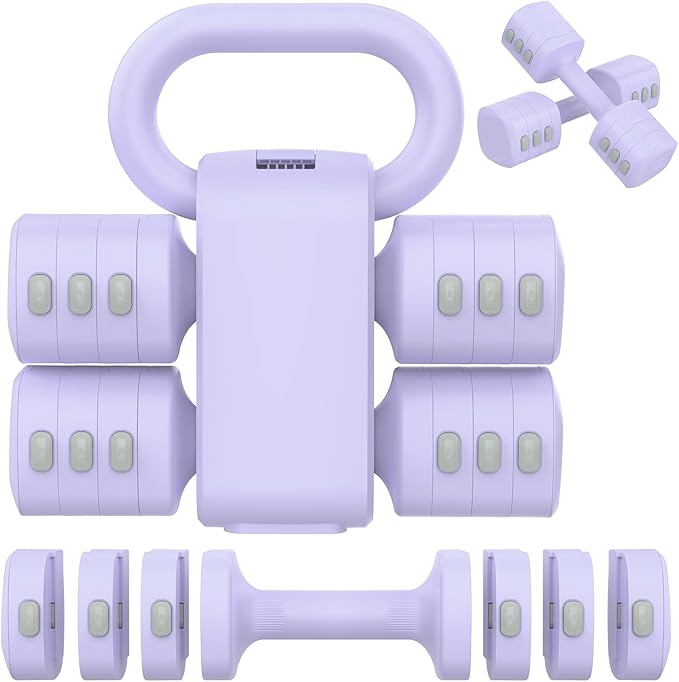 2-in-1 Adjustable Dumbbells Set, 4 Levels Weight Dumbbells Set for Women Men, Each 2.2/3.3/4.4/5.5lb Hand Weights with Kettlebell Form for Home Gym Exercise Training