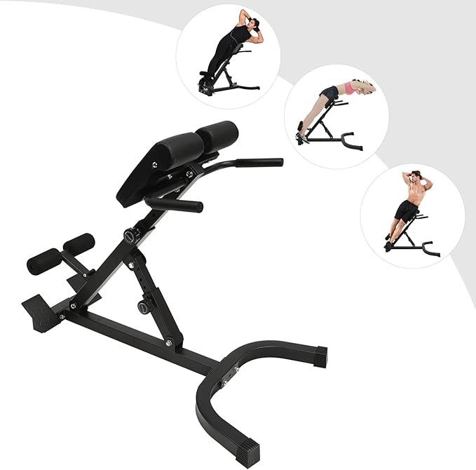 Roman Chair, Back Extension Sit up Bench, Multi-Functional Bench Foldable Flat, Hip Thrust Machine, 330 lbs Weight Capacity, Fitness Equipment for Home Workout, Gym