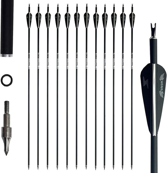 31inch Carbon Arrow Archery Targeting Practice Hunting Arrows for Compound & Recurve Bow with Removable Tips(Pack of 12)