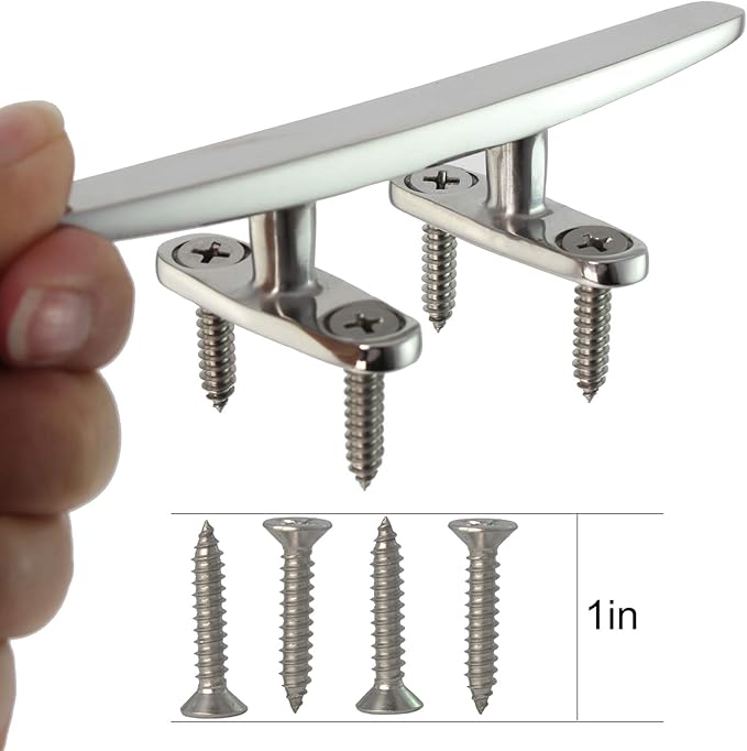 5/6/8 inch Dock Cleats - 316 Stainless Steel Boat Cleats Boat Dock Cleats,Open Base Flat Top Dock Cleat with Fasteners,Rope Cleat Boat Cleat for Deck/Nautical Decor(2,4,6Pack)